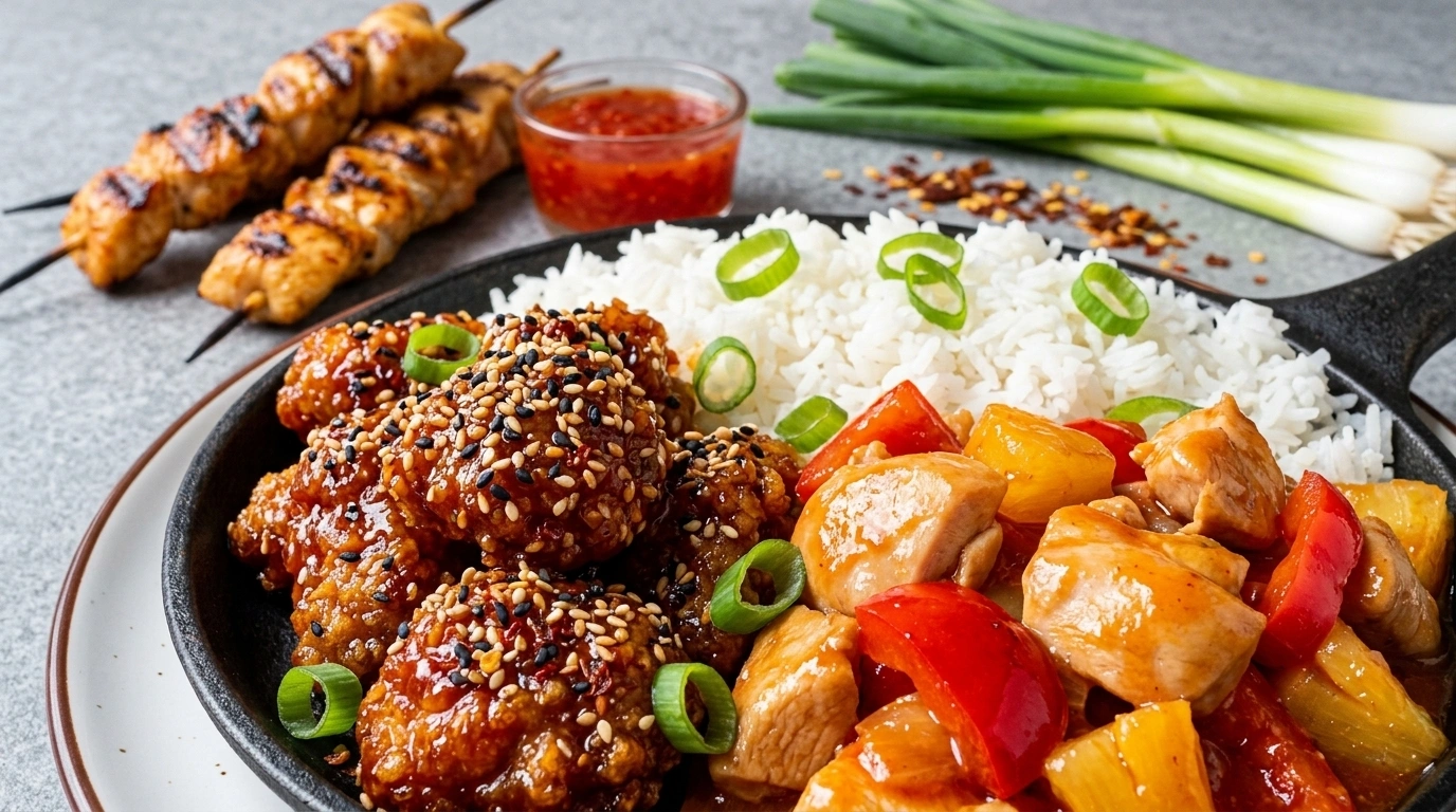 Sötsura kycklingspett med ris – Barnens favorit på pinne - traditionellt Asiatiskt Middag recept, perfekt till vardagsmiddag